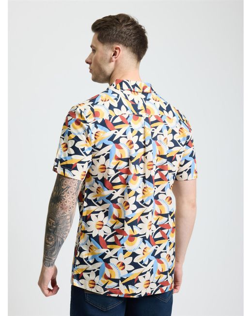 Ben Sherman Blue Short Sleeve Abstract Floral Print Shirt In Dark Navy for men