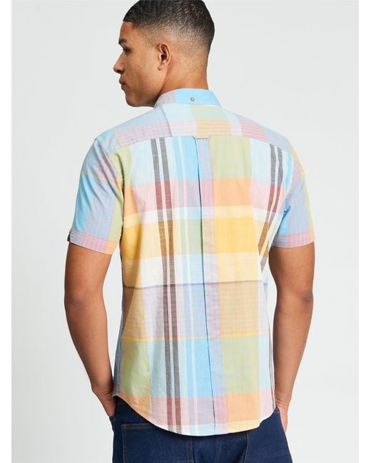 Ben Sherman Blue Short Sleeve Large Madras Check Shirt In Zest for men