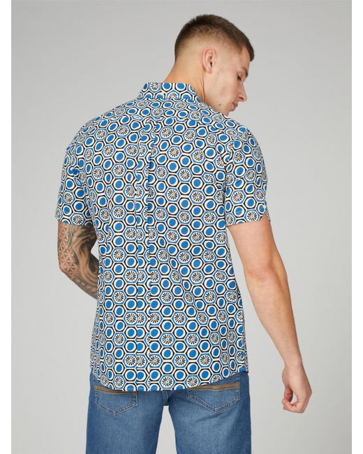 Ben Sherman Blue Block Geo Print Shirt for men