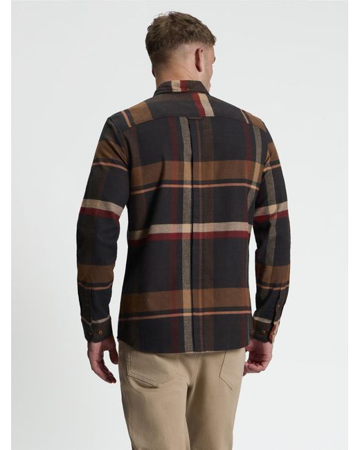 Ben Sherman Black Long Sleeve Oversized Brushed Check Shirt In Dark Brown for men