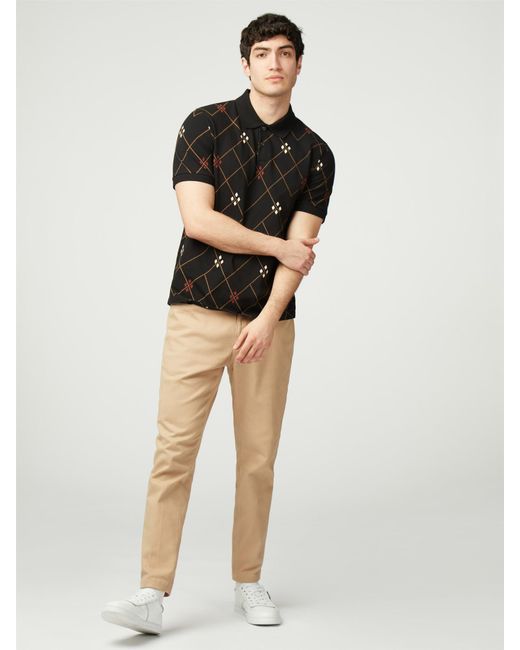 Ben Sherman Black Argyle Printed Polo for men