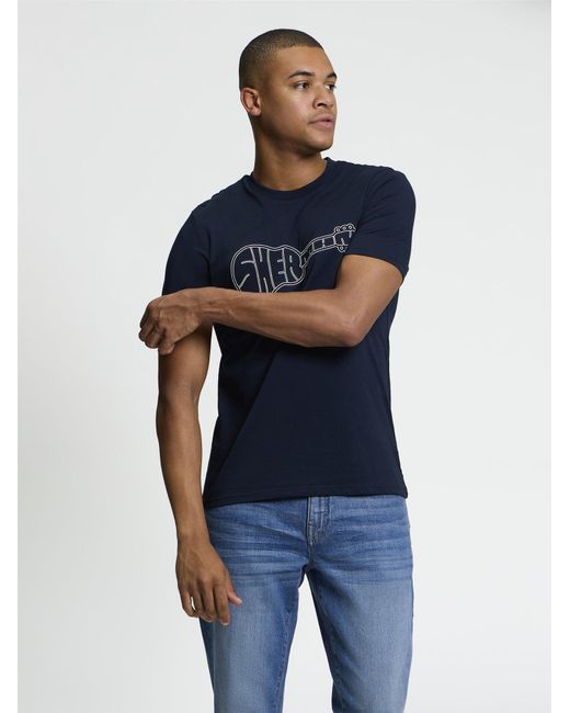 Ben Sherman Blue Short Sleeve Guitar Logo Tshirt In for men