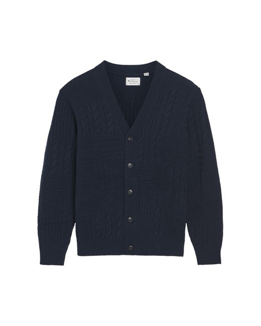 Ben Sherman Blue Texture Block Cardigan In Dark Navy for men