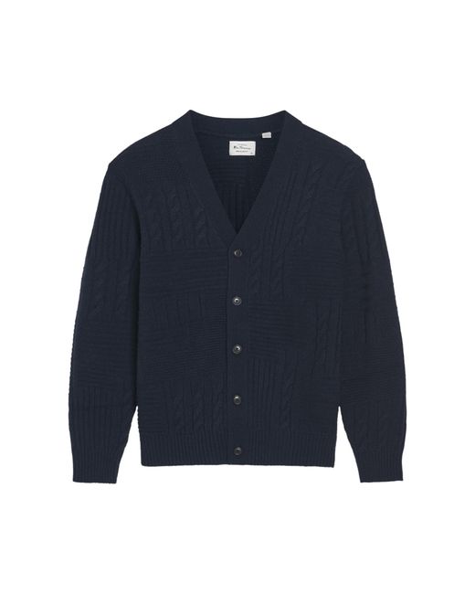 Ben Sherman Blue Texture Block Cardigan In Dark Navy for men