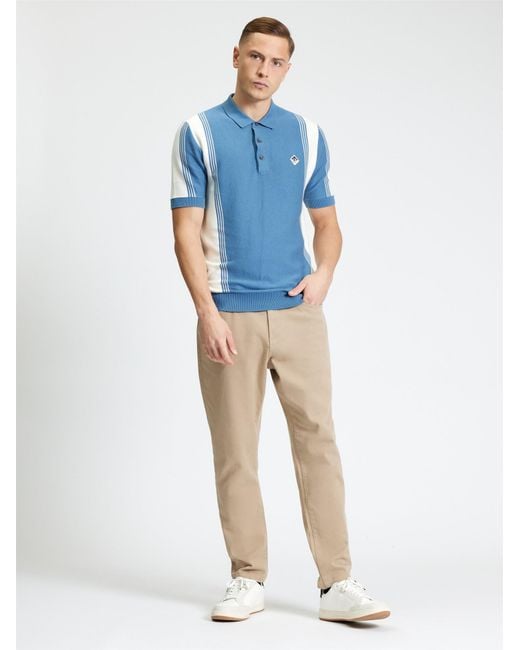 Ben Sherman Blue Short Sleeve Colour Block Sport Knitted Polo In for men