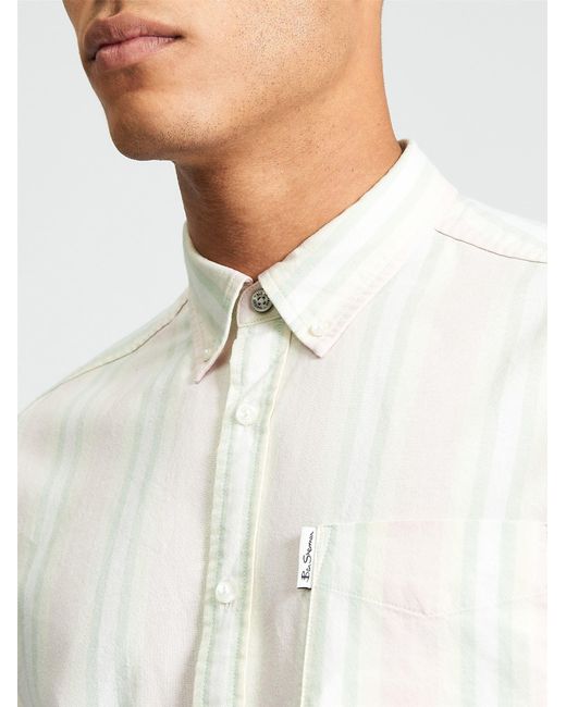 Ben Sherman Blue Short Sleeve Block Oxford Stripe Shirt In Blush Pink for men