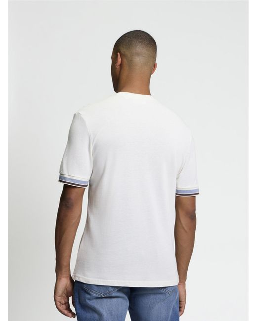 Ben Sherman White Short Sleeve Textured Tipped Tshirt In Ivory for men