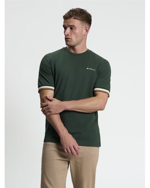Ben Sherman Short Sleeve Textured Tipped Tshirt In Bottle Green for men