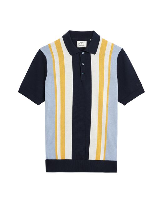 Ben Sherman Blue Short Sleeve Vertical Stripe Knitted Polo In Dark Navy for men