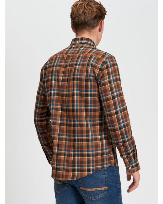 Ben Sherman Blue Check Brushed Flannel Shirt In Brown for men