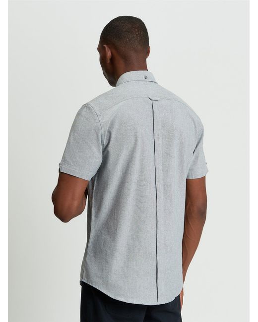 Ben Sherman White Short Sleeve Oxford Shirt In Grey for men