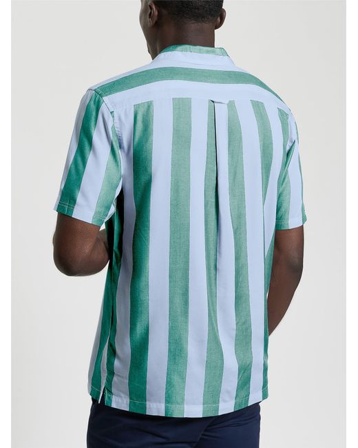 Ben Sherman Blue Short Sleeve Viscose Stripe Shirt In for men
