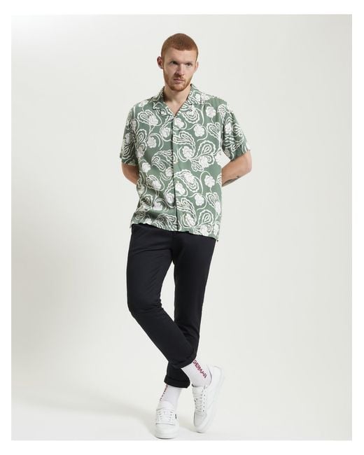 Ben Sherman White Short Sleeve Paisley Swirl Shirt In Pale Khaki for men