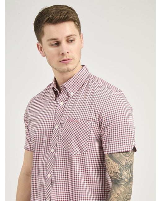 Ben Sherman Pink Short Sleeve Signature Gingham Shirt for men