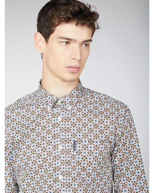 Ben Sherman Gray Long Sleeve Foulard Print Shirt for men