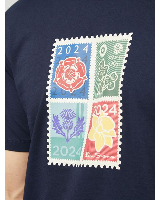 Ben Sherman Blue Team Gb Post Stamp Graphic Tee for men