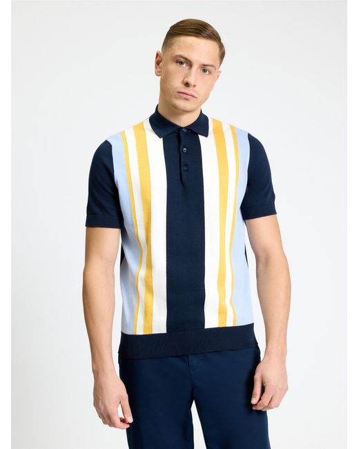 Ben Sherman Blue Short Sleeve Vertical Stripe Knitted Polo In Dark Navy for men