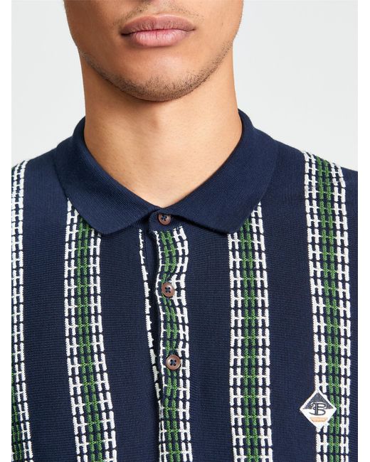 Ben Sherman Blue Short Sleeve Jacquard Candy Stripe Knitted Polo In Dark Navy for men