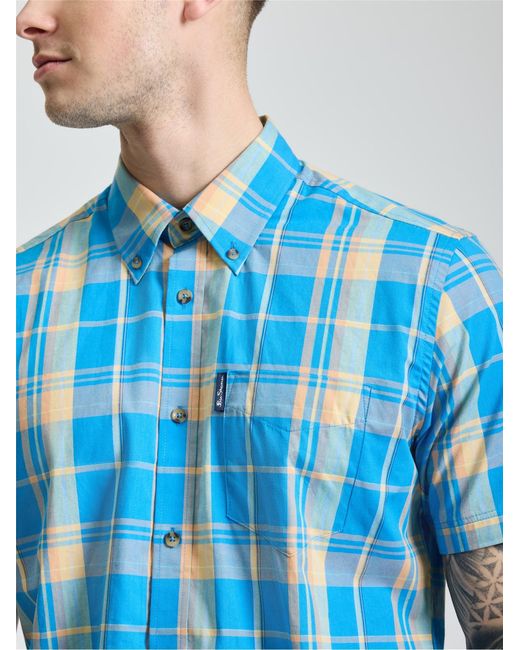 Ben Sherman Blue Short Sleeve Check Shirt In for men