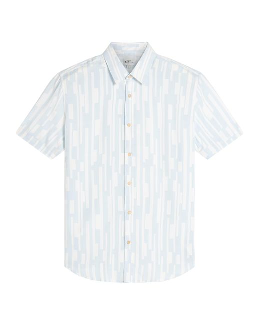 Ben Sherman White Short Sleeve Jazz Lines Print Shirt In Ice Blue for men