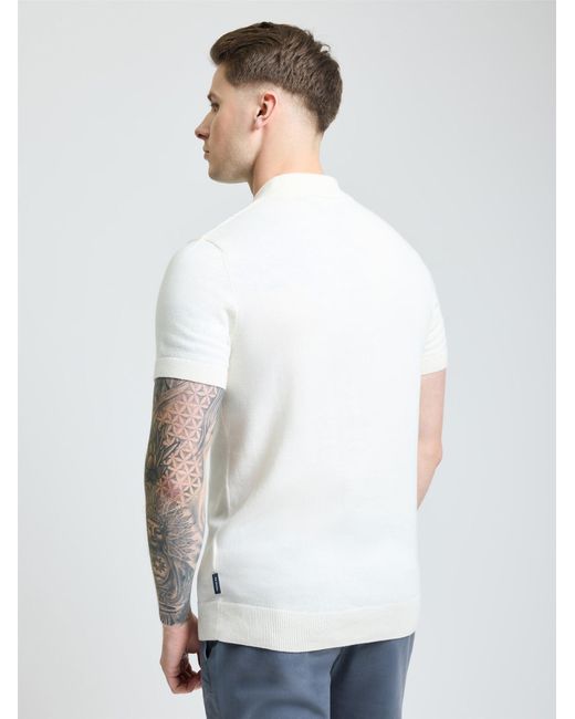 Ben Sherman White Short Sleeve Textured Polo In Ivory for men