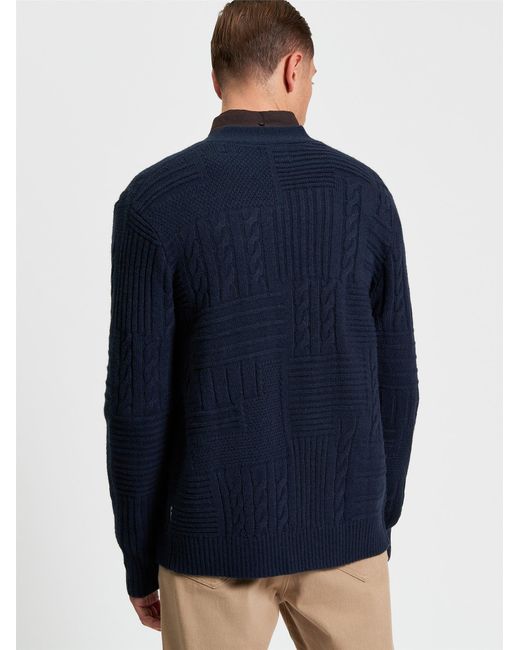 Ben Sherman Blue Texture Block Cardigan In Dark Navy for men