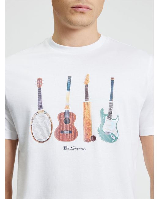 Ben Sherman Short Sleeve Jumble Guitars Tshirt In White for men