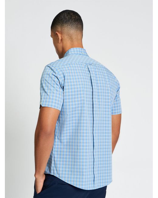 Ben Sherman Short Sleeve Linear Gingham Shirt In Lake Blue for men