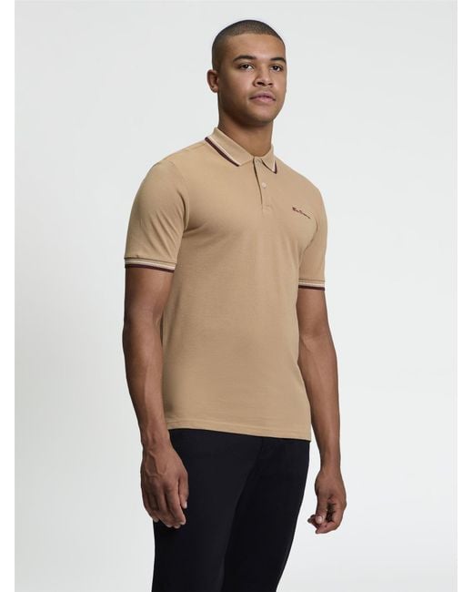 Ben Sherman Natural Short Sleeve Signature Pique Polo In Biscuit for men