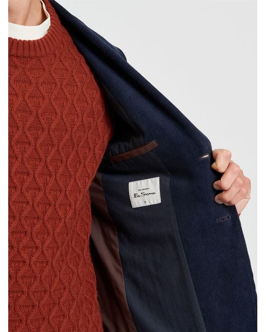 Ben Sherman Blue Corduroy Blazer In Dark Navy for men