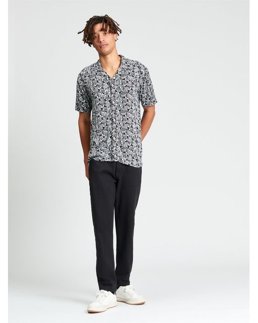 Ben Sherman Blue Short Sleeve Linear Floral Print Shirt In Black for men