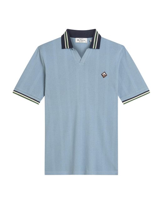 Ben Sherman Blue Short Sleeve Trim Block Open Neck Polo In Denim for men