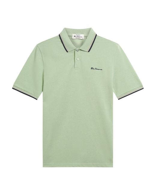 Ben Sherman Blue Short Sleeve Signature Pique Polo In Pistachio for men