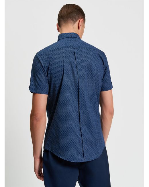 Ben Sherman Blue Mono Geo Print Shirt In Cobalt for men