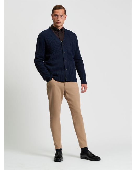 Ben Sherman Blue Texture Block Cardigan In Dark Navy for men