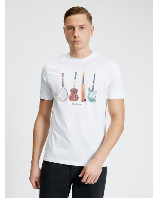 Ben Sherman Short Sleeve Jumble Guitars Tshirt In White for men