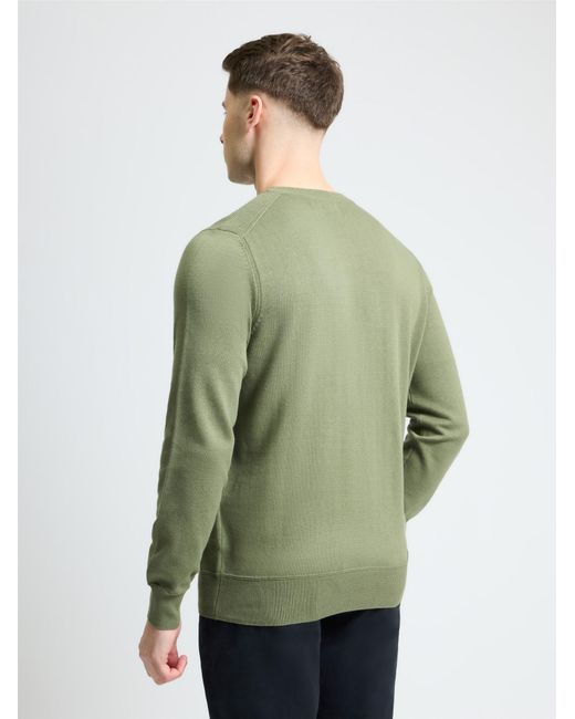 Ben Sherman Green Long Sleeve Crew Neck & Shoulder Stitch In Olive for men
