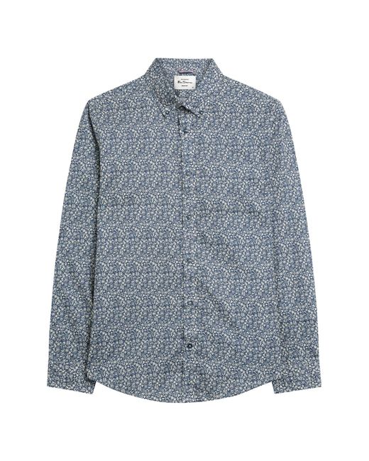 Ben Sherman Blue Long Sleeve Floral Print Shirt In Indigo for men