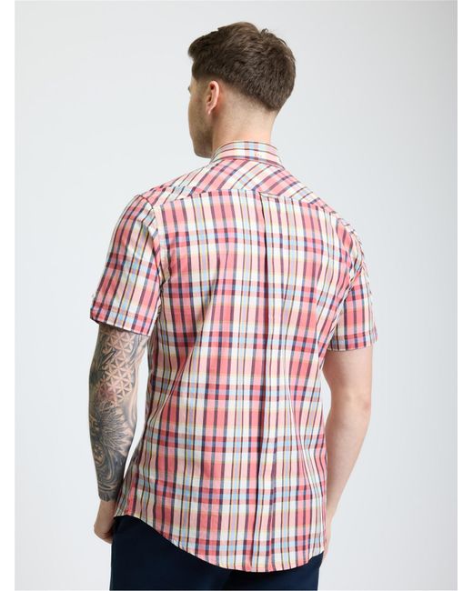 Ben Sherman Red Short Sleeve Irregular Check Shirt In Cerise for men