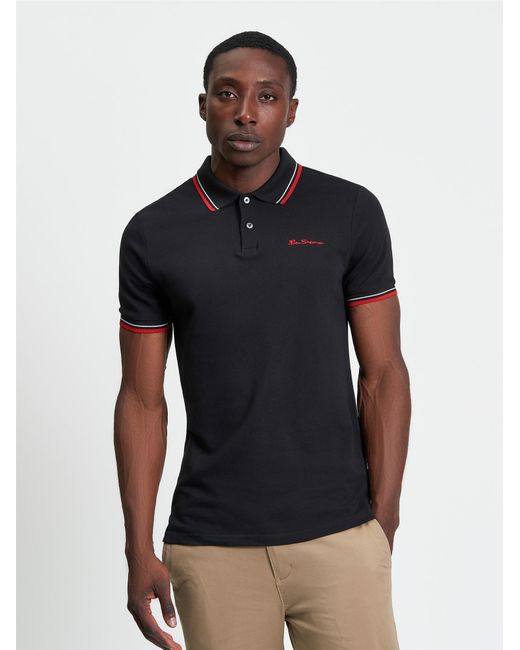 Ben Sherman Black Short Sleeve Signature Pique Polo In for men