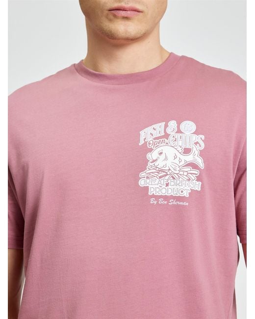 Ben Sherman Multicolor Short Sleeve Fish And Chips Tshirt In Raspberry for men