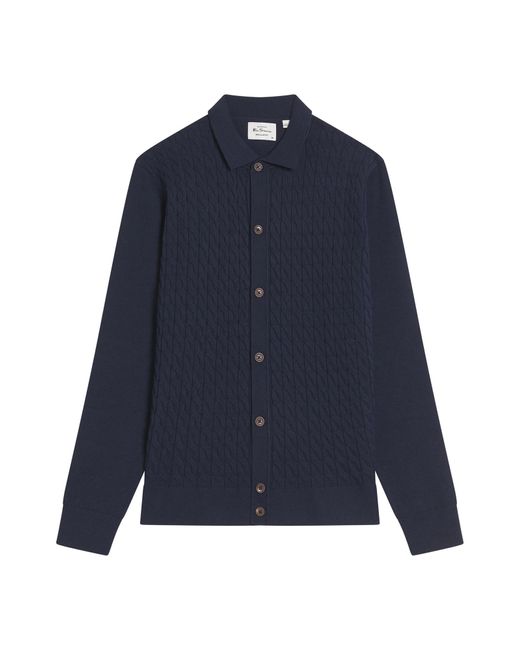 Ben Sherman Blue Button Through Cable Polo In for men