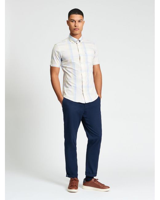 Ben Sherman White Short Sleeve Block Check Shirt In Ivory for men