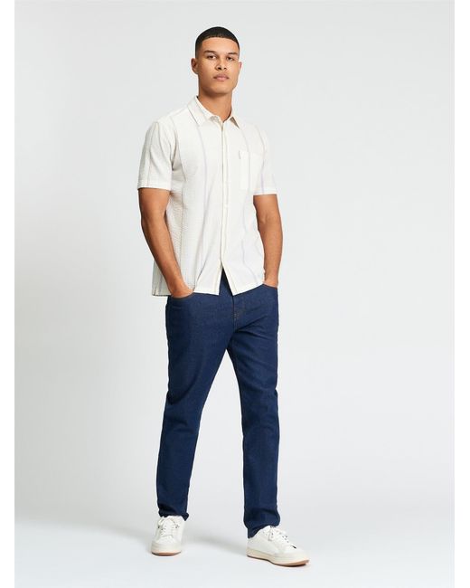 Ben Sherman Blue Short Sleeve Seersucker Check Shirt In Ivory for men