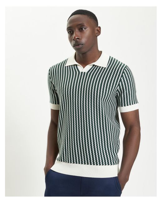 Ben Sherman Multicolor Vertical Wave Knitted Polo In for men