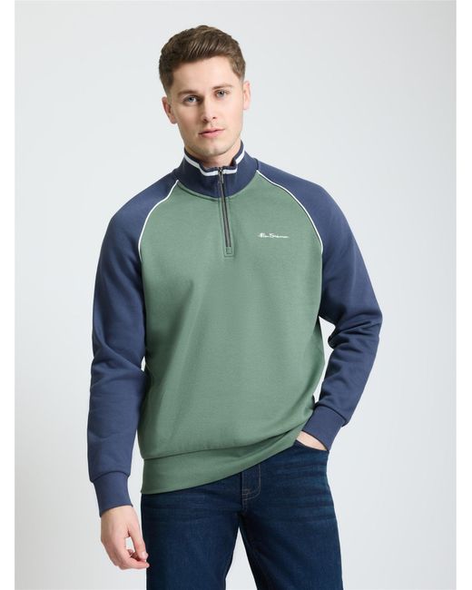 Ben Sherman Green Cut & Sew Quarter Zip In Khaki for men