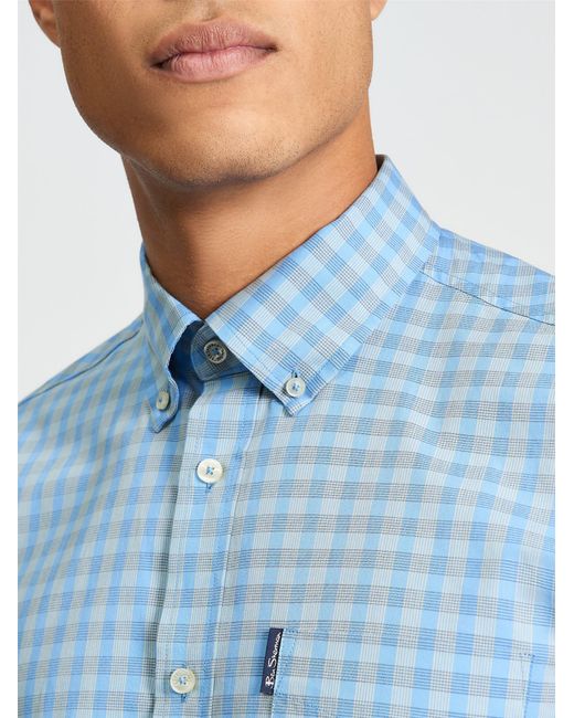 Ben Sherman Short Sleeve Linear Gingham Shirt In Lake Blue for men
