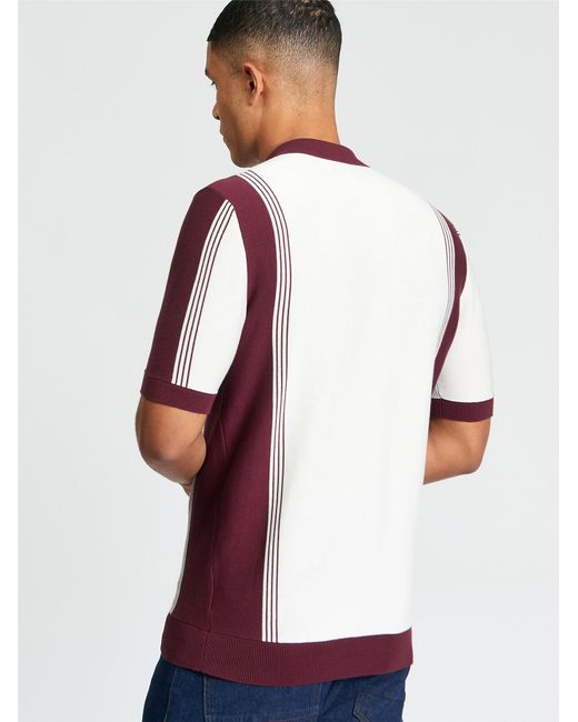 Ben Sherman White Short Sleeve Colour Block Sport Knitted Polo In Ivory for men
