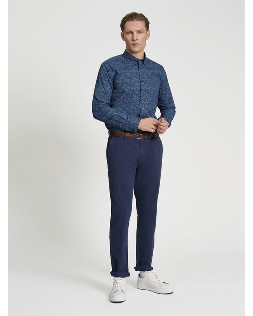 Ben Sherman Blue Long Sleeve British Mono Floral Print In Dark Navy for men
