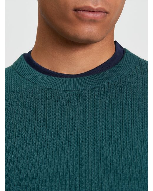 Ben Sherman Blue Textured Front Crew In for men